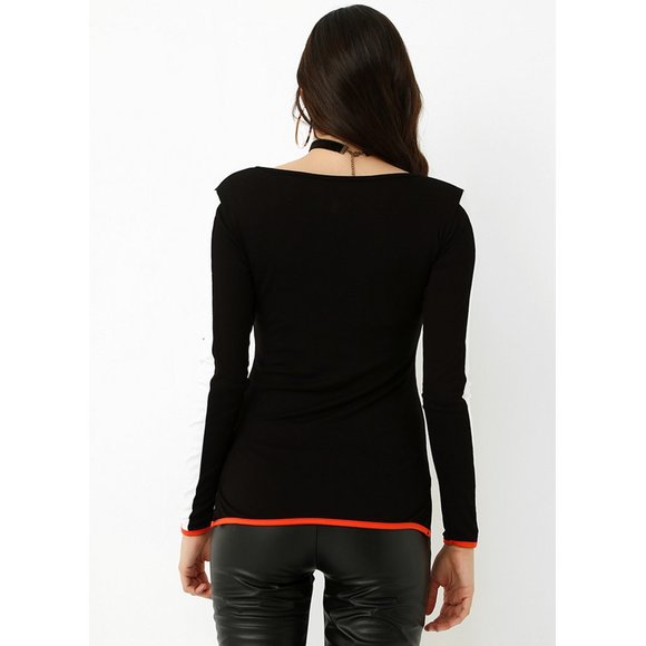 Bambina Mia - Color Block Contrast Hem V-Neck Top - Picture 3 of 4